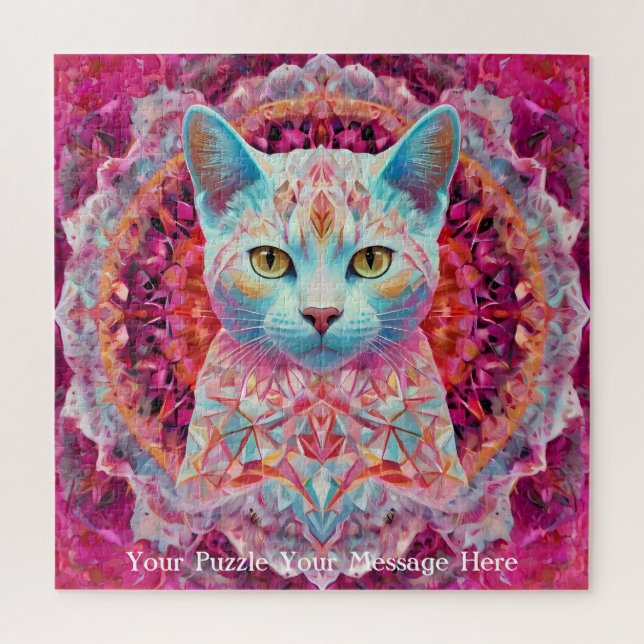 Puzzle Pink Neon Mandala Cat (Vertical)