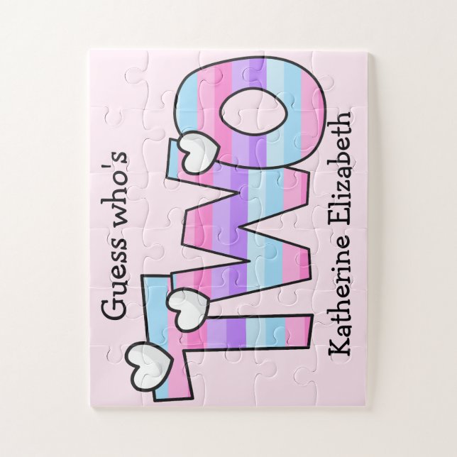 Puzzle Pink Purple Ombre Stripes Coeurs 2e anniversaire (Vertical)
