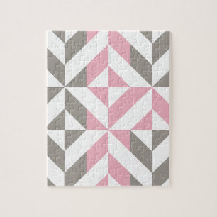 Puzzle Pink Raspberry and Silver Geometric ZigZag
