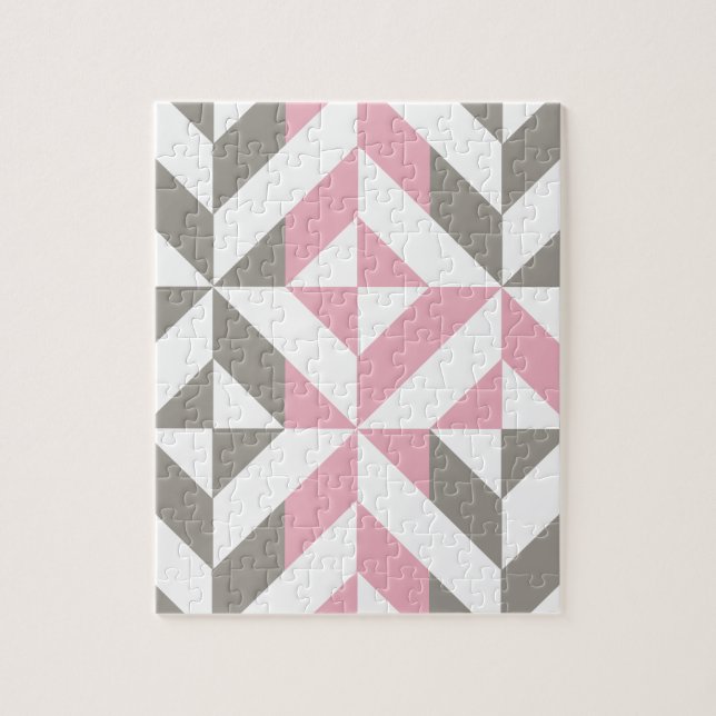 Puzzle Pink Raspberry and Silver Geometric ZigZag (Vertical)