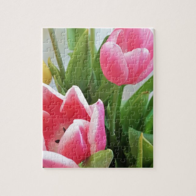 Puzzle Pink Tulips, Floral Spring Bouquet, Flowers (Vertical)