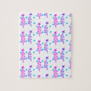 Puzzle Pink violet doodé noël arbre étoiles vacances pa