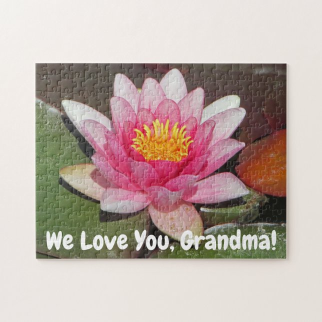 Puzzle Pink Water Lily Flower We Love You Grand-mère (Horizontal)