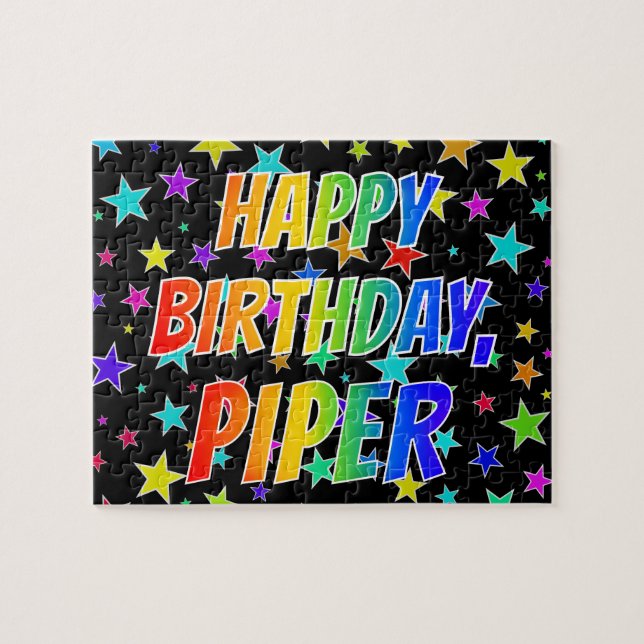 Puzzle "PIPER" Prénom, Amusant "HEUREUX ANNIVERSAIRE" (Horizontal)