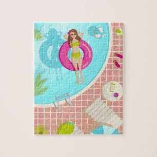 Puzzle Piscine fille en bikini plage d'été
