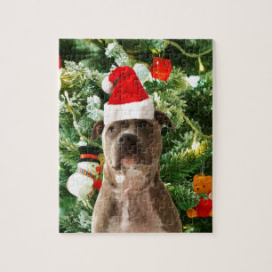 Puzzle Pitbull Chien Arbre de Noël Ornements Snowman