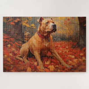 Puzzle Pitbull dans les feuilles d'automne tombent inspir