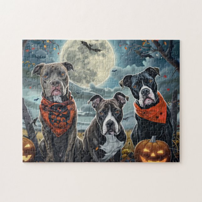 Puzzle Pitbull Halloween Éffrayant (Horizontal)
