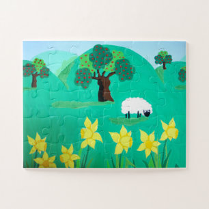 Puzzle pittoresque illustration amusante de mouton mignon