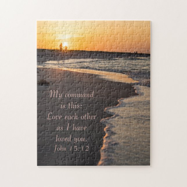 Puzzle Plage De Marche En Couple À Sunrise John 15 12 (Vertical)