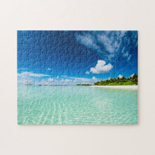 Puzzle Plage de palmiers bleu profond eaux aquamarines