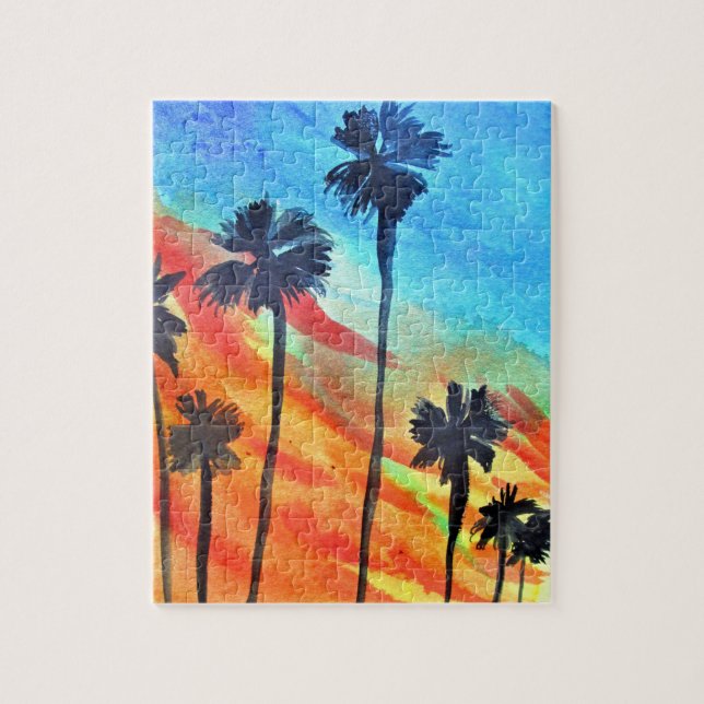 Puzzle Plage de Sunset Palm Tree art surf (Vertical)