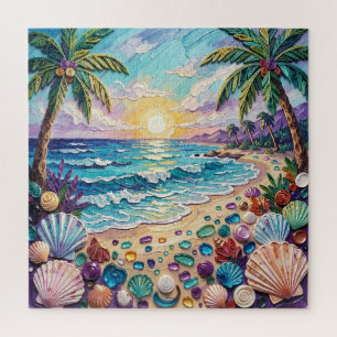 Puzzle Plage d'Impasto et Verre de Mer Coucher de Soleil 