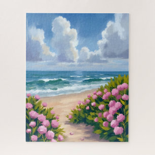 Puzzle Plage en fleurs   Hydrangea rose bord de mer côtie