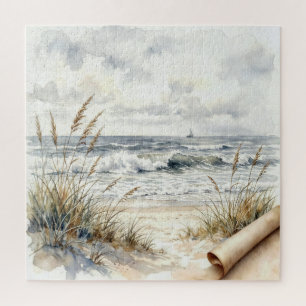 Puzzle Plage océanique à l'aquarelle avec papier enroulé