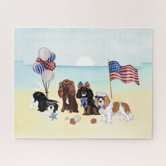Puzzle Plage Patriotique Cavalier King Charles Spaniels (Horizontal)