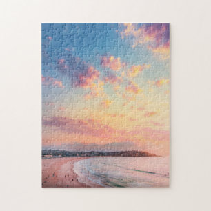 Puzzle Plage rose soleil ciel doré belle vacances