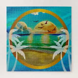 Puzzle Plage Tropicale Moderne Palmiers Coucher de Soleil