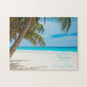 Puzzle Plage tropicale Turquoise Monogram Palm Tree