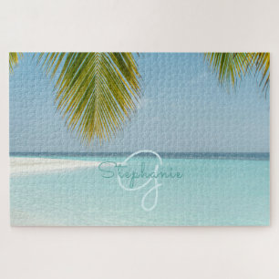 Puzzle Plage tropicale Turquoise Monogram Palm Tree