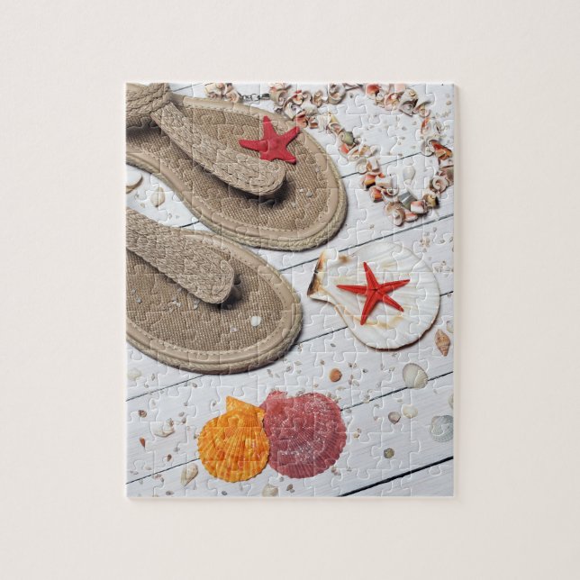 Puzzle Plage vacances avec Sandales et Coquillages (Vertical)