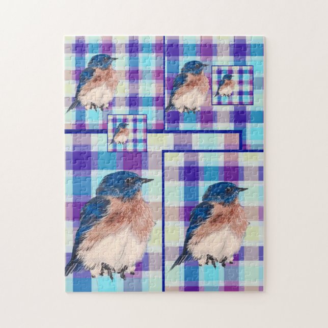 Puzzle Plaid Bluebird (Vertical)