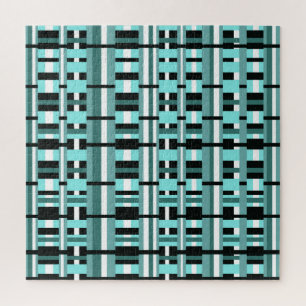 Puzzle Plaid en Aqua, Turquoise, noir & blanc