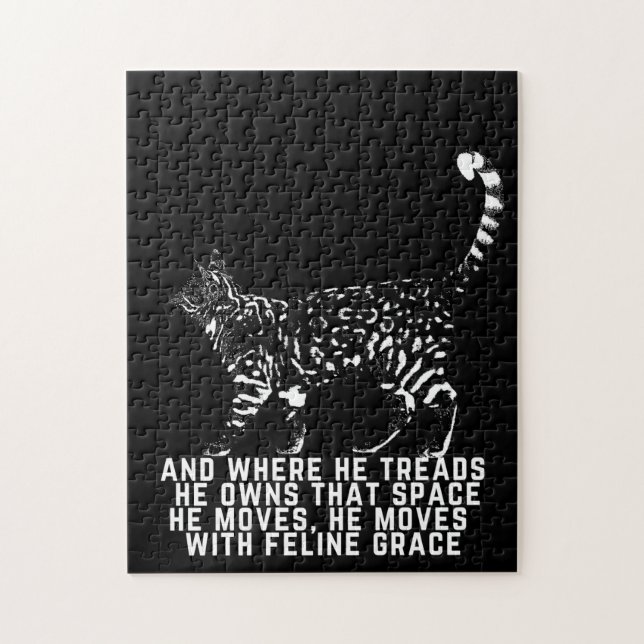 Puzzle Plan de chat avec félin poème de grâce noir (Vertical)