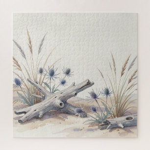 Puzzle Planche de plage en aquarelle Bois flotté Chardon