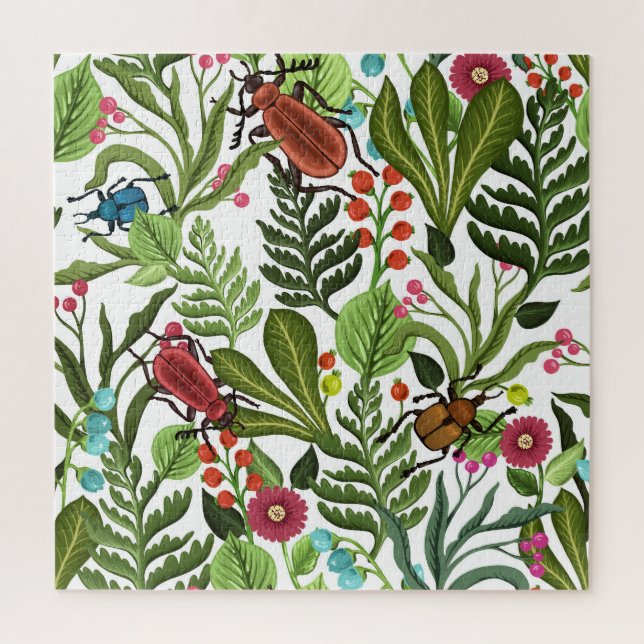 Puzzle Plantes décoratifs et insectes : Design sans coutu (Vertical)