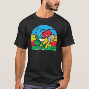 Puzzle Playing Tennis Sunset Retro Autism Awarenes T-Shirt