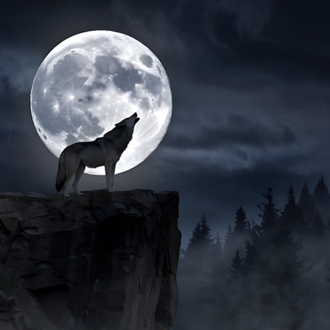 Puzzle Pleine lune de loup gris Silhouette (Créateur téléchargé)