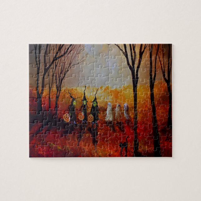 Puzzle Pleine lune De Nuit D'Halloween Fantômes Et Sorciè (Horizontal)