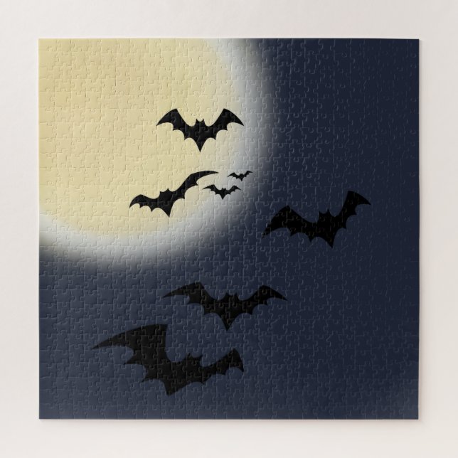 Puzzle Pleine lune Halloween avec chauves-souris (Vertical)