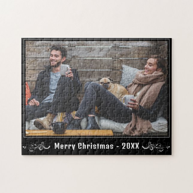 Puzzle Pleine photo Joyeux Noël avec le feuillage (Horizontal)