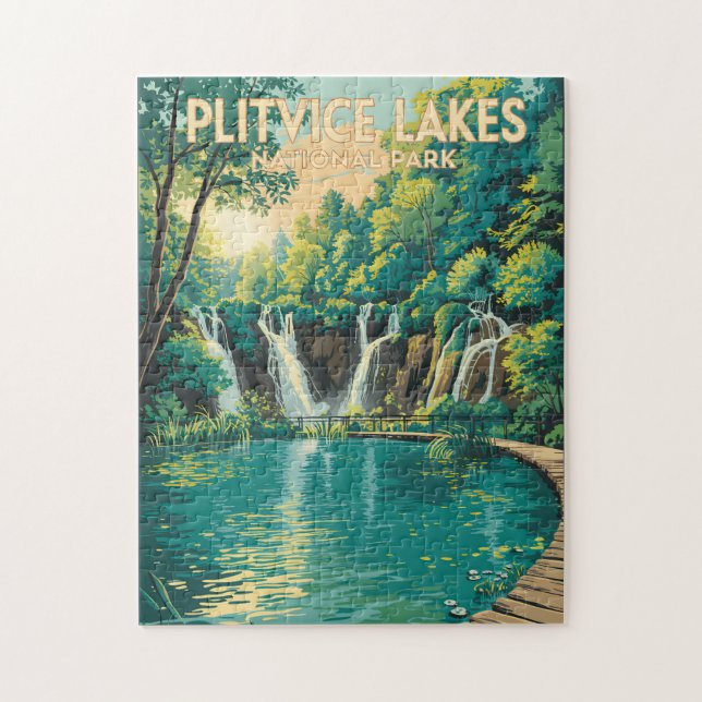 Puzzle Plitvice Lakes National Park Illustration Travel (Vertical)