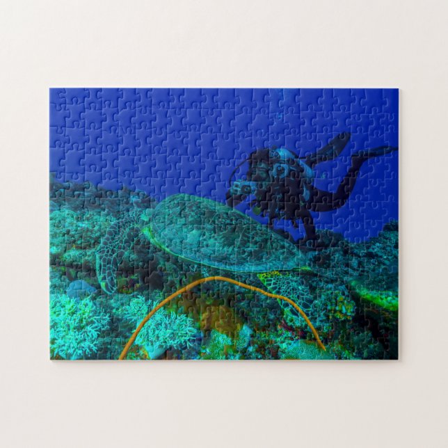 Puzzle Plongeur et tortue de mer sur la Grande Barrière d (Horizontal)