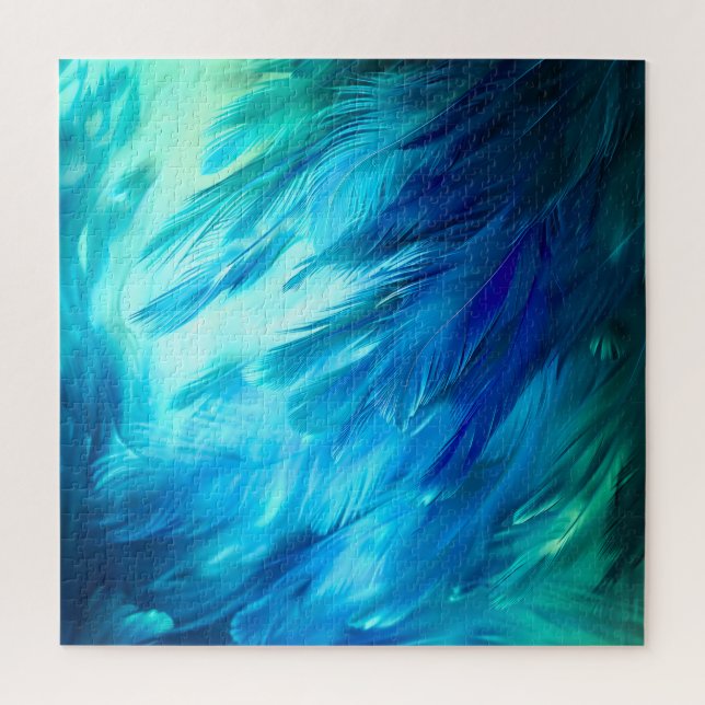 Puzzle Plume Abstraite Bleu Vert (Vertical)