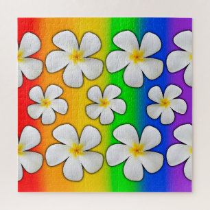 Puzzle Plumeria aux couleurs arc-en-ciel,