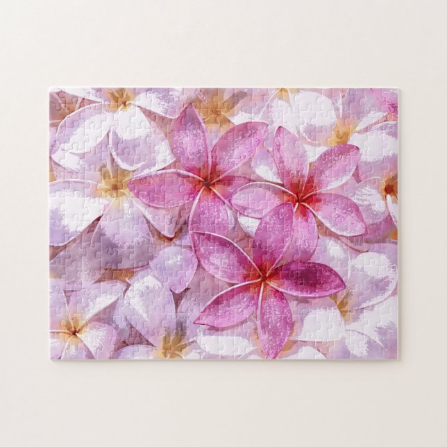 Puzzle Plumeria hawaïenne Fleur Aquarelle Peinture (Horizontal)