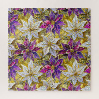 Puzzle Poinsettias de Noël blanc or violet rose