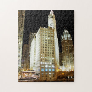 Puzzle Point de repère célèbre de Chicago la nuit
