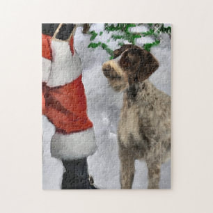 Puzzle Pointeur À poils durs allemand avec Père Noël Chri