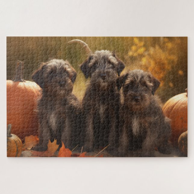 Puzzle Pointeur à poils durs Griffon Puppy Automne (Horizontal)