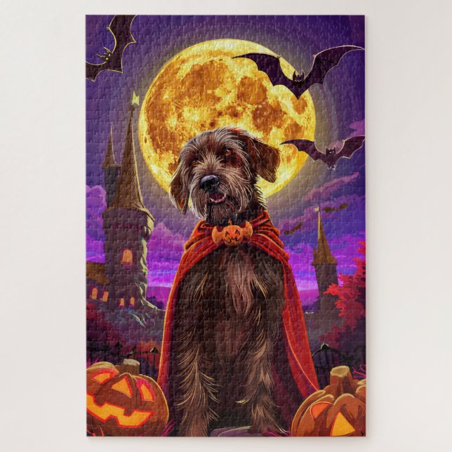 Puzzle Pointeur à poils durs Griffon Vampire Citrouilles  (Vertical)