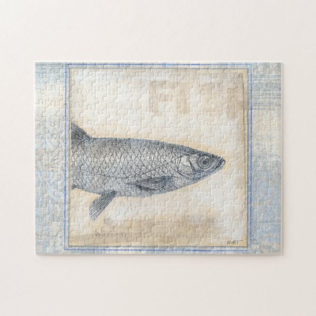 Puzzle Poisson gris sur Arrière - plan beige (Horizontal)