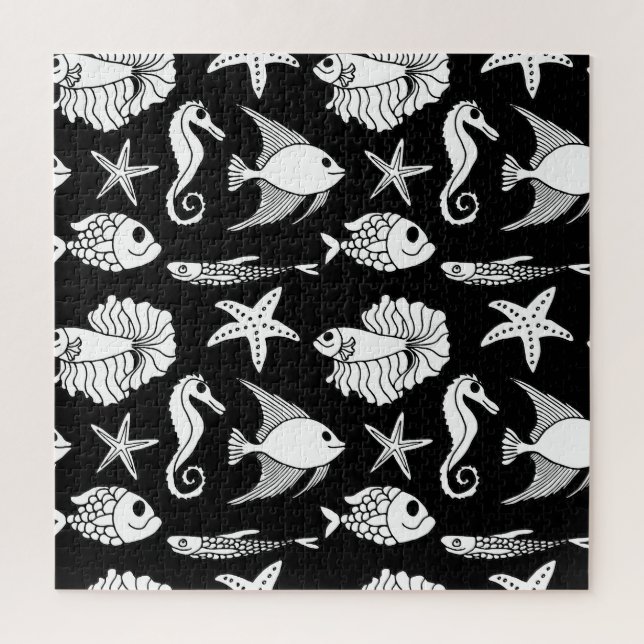 Puzzle Poisson Motif : Motif noir blanc. (Vertical)