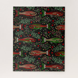 Puzzle Poisson nager truite de Noël rouge et verte