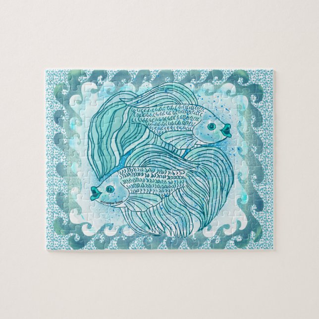 Puzzle Poisson Yin Yang Blue Koi (Horizontal)