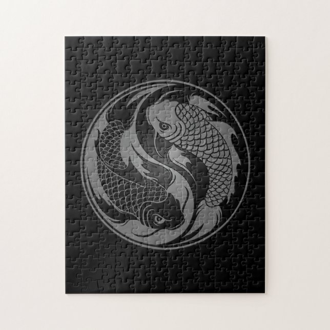 Puzzle Poissons gris et noirs de Yin Yang Koi (Vertical)